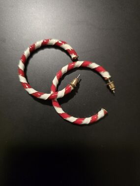 Red & White Twisted Hoop Earrings - Women Jewelry